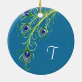 Art Deco Nouveau Style Peacock Feathers Swirl Keramisch Ornament (Achterkant)