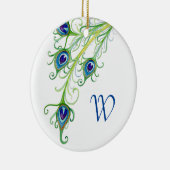 Art Deco Nouveau Style Peacock Feathers Swirl Keramisch Ornament (Rechts)