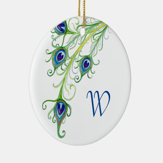 Art Deco Nouveau Style Peacock Feathers Swirl Keramisch Ornament (Rechts)