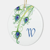 Art Deco Nouveau Style Peacock Feathers Swirl Keramisch Ornament (Links)