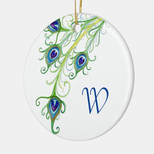 Art Deco Nouveau Style Peacock Feathers Swirl Keramisch Ornament (Links)