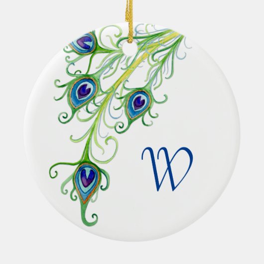 Art Deco Nouveau Style Peacock Feathers Swirl Keramisch Ornament (Achterkant)