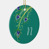 Art Deco Nouveau Style Peacock Feathers Swirl Keramisch Ornament (Rechts)