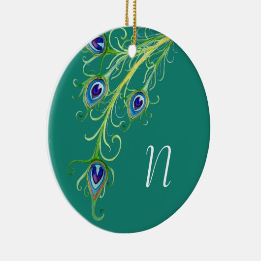 Art Deco Nouveau Style Peacock Feathers Swirl Keramisch Ornament (Rechts)