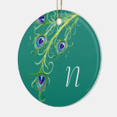 Art Deco Nouveau Style Peacock Feathers Swirl Keramisch Ornament (Links)