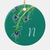 Art Deco Nouveau Style Peacock Feathers Swirl Keramisch Ornament (Achterkant)