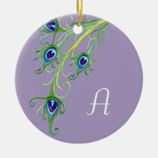 Art Deco Nouveau Style Peacock Feathers Swirl Keramisch Ornament