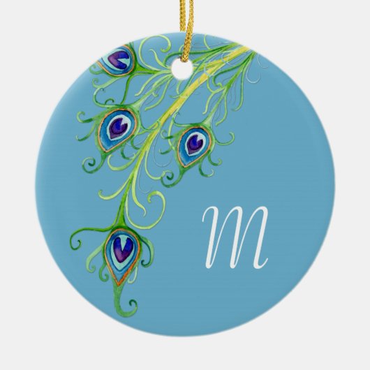 Art Deco Nouveau Style Peacock Feathers Swirl Keramisch Ornament (Voorkant)