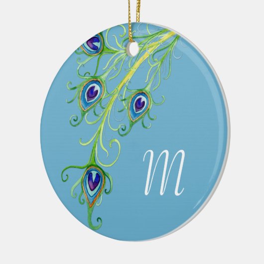 Art Deco Nouveau Style Peacock Feathers Swirl Keramisch Ornament (Links)