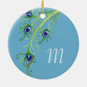 Art Deco Nouveau Style Peacock Feathers Swirl Keramisch Ornament (Achterkant)