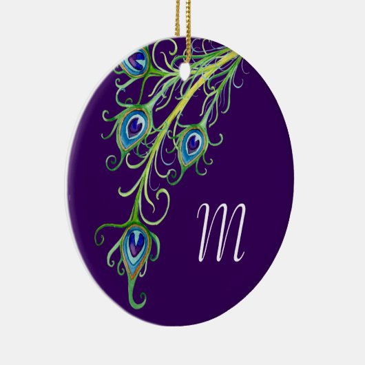 Art Deco Nouveau Style Peacock Feathers Swirl Keramisch Ornament (Rechts)