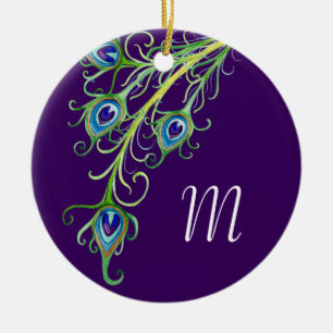 Art Deco Nouveau Style Peacock Feathers Swirl Keramisch Ornament