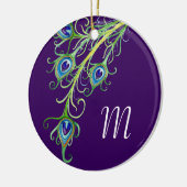 Art Deco Nouveau Style Peacock Feathers Swirl Keramisch Ornament (Links)