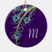 Art Deco Nouveau Style Peacock Feathers Swirl Keramisch Ornament (Achterkant)