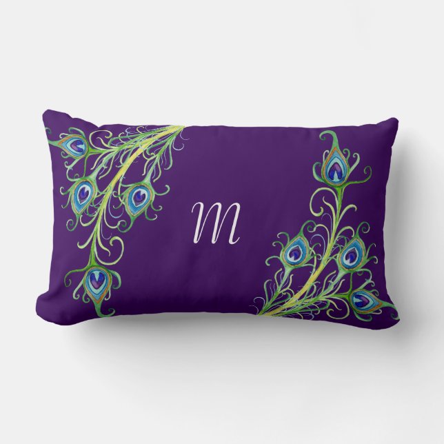 Art Deco Nouveau Style Peacock Feathers Swirl Kussen (Voorkant)