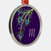 Art Deco Nouveau Style Peacock Feathers Swirl Metalen Ornament (Rechts)