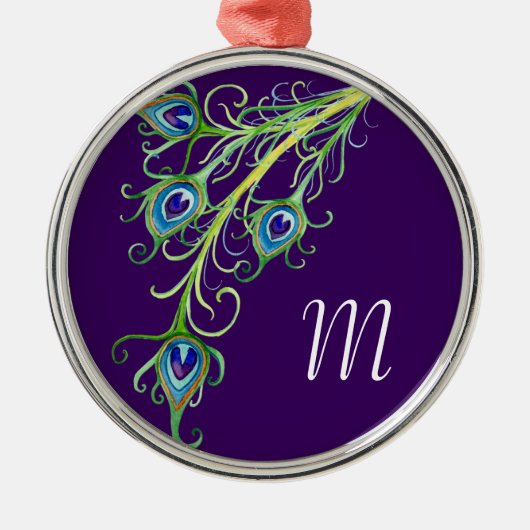 Art Deco Nouveau Style Peacock Feathers Swirl Metalen Ornament (Voorkant)