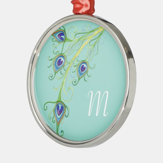 Art Deco Nouveau Style Peacock Feathers Swirl Metalen Ornament (Links)