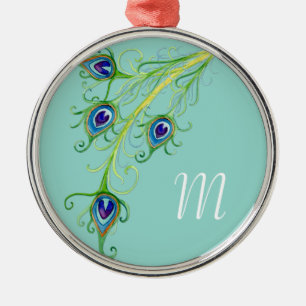 Art Deco Nouveau Style Peacock Feathers Swirl Metalen Ornament