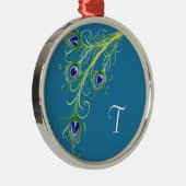 Art Deco Nouveau Style Peacock Feathers Swirl Metalen Ornament (Rechts)