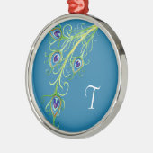 Art Deco Nouveau Style Peacock Feathers Swirl Metalen Ornament (Links)