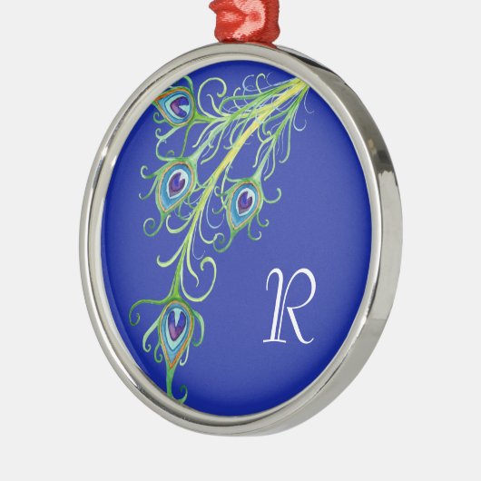 Art Deco Nouveau Style Peacock Feathers Swirl Metalen Ornament (Links)