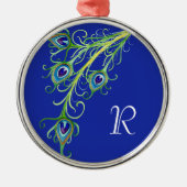 Art Deco Nouveau Style Peacock Feathers Swirl Metalen Ornament (Voorkant)