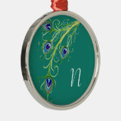 Art Deco Nouveau Style Peacock Feathers Swirl Metalen Ornament (Rechts)