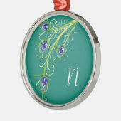 Art Deco Nouveau Style Peacock Feathers Swirl Metalen Ornament (Links)