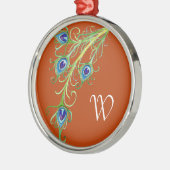 Art Deco Nouveau Style Peacock Feathers Swirl Metalen Ornament (Links)