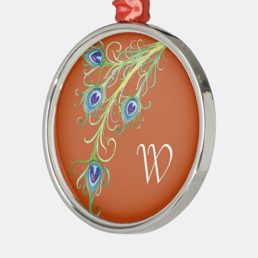 Art Deco Nouveau Style Peacock Feathers Swirl Metalen Ornament (Links)