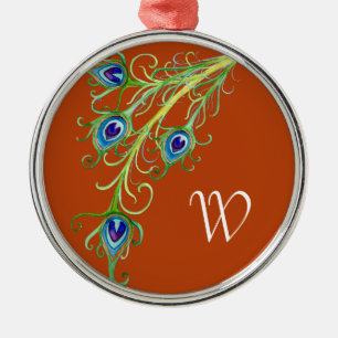 Art Deco Nouveau Style Peacock Feathers Swirl Metalen Ornament