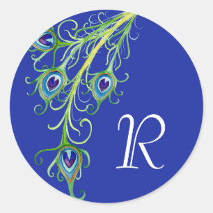 Art Deco Nouveau Style Peacock Feathers Swirl Ronde Sticker