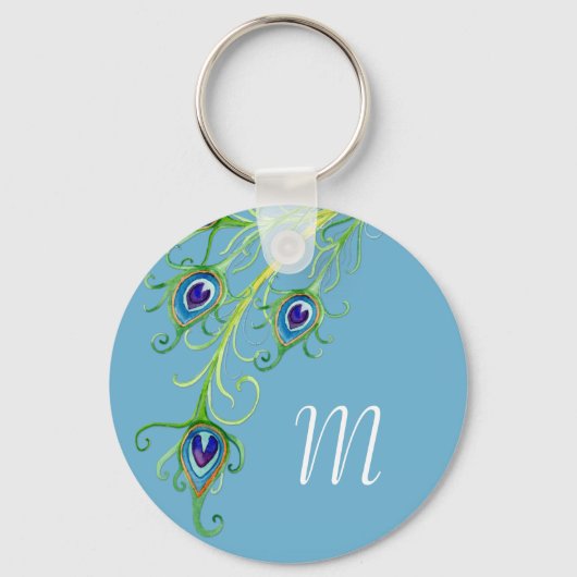 Art Deco Nouveau Style Peacock Feathers Swirl Sleutelhanger (Voorkant)