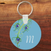 Art Deco Nouveau Style Peacock Feathers Swirl Sleutelhanger (Voorkant)