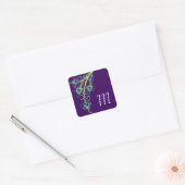 Art Deco Nouveau Style Peacock Feathers Swirl Vierkante Sticker (Envelop)