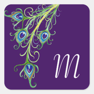 Art Deco Nouveau Style Peacock Feathers Swirl Vierkante Sticker