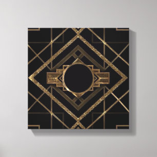 Art deco, nouveau, vintage, elegante zwarte, canvas afdruk