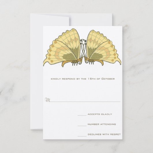 Art Deco Nouveau Vlinderrespons RSVP-kaart RSVP Kaartje (Voorkant)