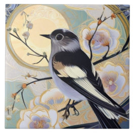 Art Deco Nouveau Vogeltak Gedempte Bloemen Tegeltje