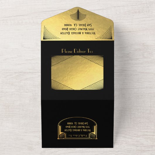 Art Deco Nouveau Wedding All In One Uitnodiging (Buitenkant)