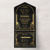 Art Deco Nouveau Wedding All In One Uitnodiging (Binnen)