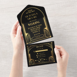 Art Deco Nouveau Wedding All In One Uitnodiging