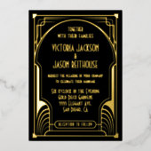 Art Deco Nouveau Wedding Gold & Black Wedding Folie Uitnodiging (Voorkant)