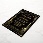Art Deco Nouveau Wedding Gold & Black Wedding Folie Uitnodiging (Gedraaid)