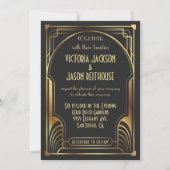 Art Deco Nouveau Wedding Gold & Black Wedding Kaart (Voorkant)