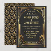 Art Deco Nouveau Wedding Gold & Black Wedding Kaart (Voorkant / Achterkant)