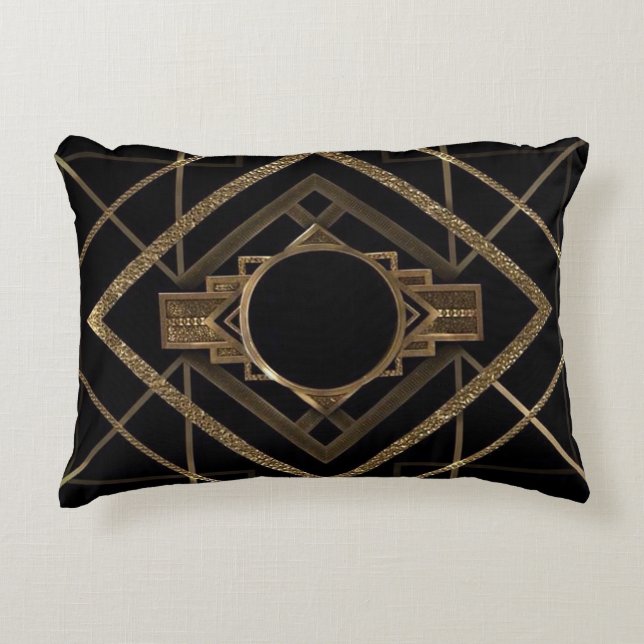Art deco, nouveau, , zwart, goud, chic, elegant, decoratief kussen (Voorkant)