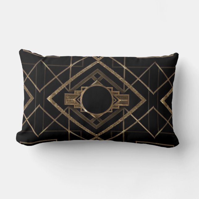 Art deco, nouveau, , zwart, goud, chic, elegant kussen (Voorkant)