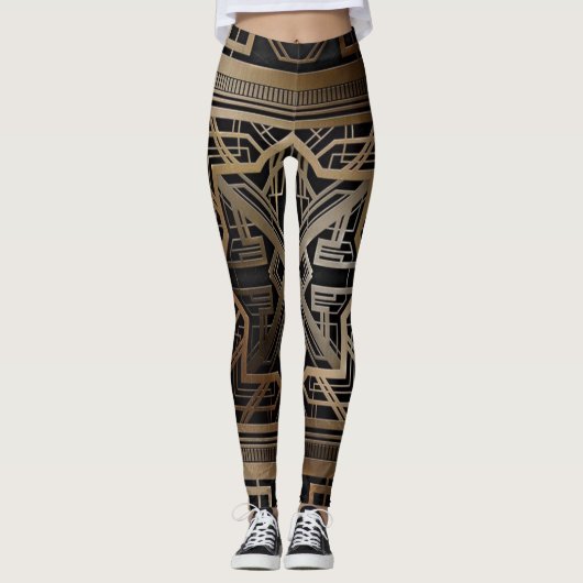 Art deco, nouveau, , zwart, goud, chic, elegant, leggings (Voorkant)
